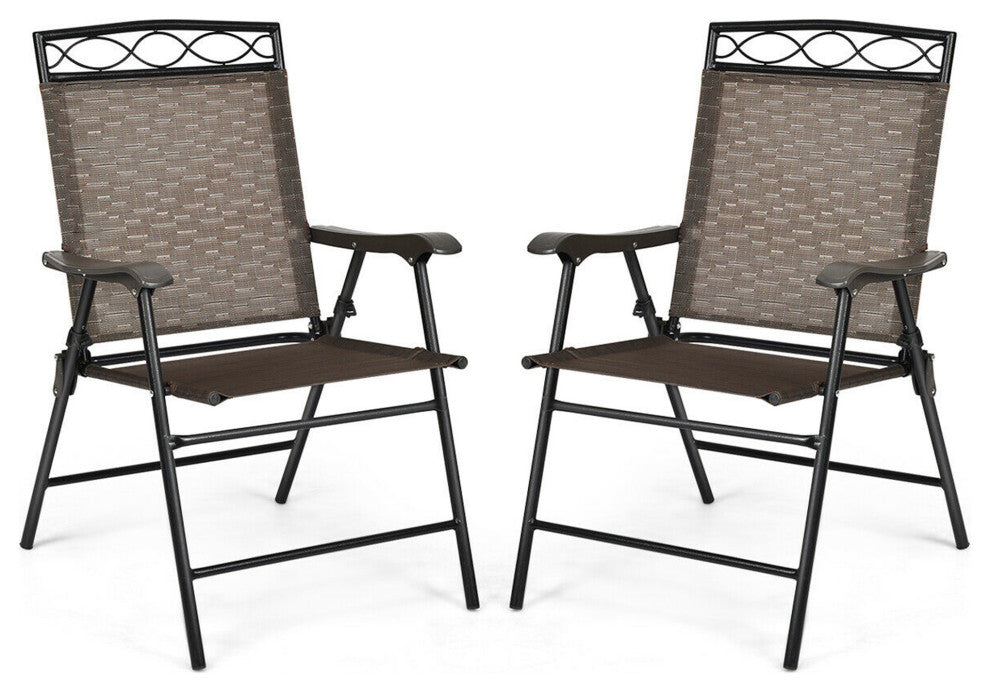 Costway 2PCS Folding Chairs Patio Garden Outdoor w/Steel Frame Armrest Footrest