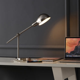 20.25" Iron Adjustable Dome Shade LED Task Lamp With USB Charging Port, Nickel