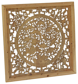 Chinese Square Flower Fishes Wooden Wall Plaque Panel Hcs4287