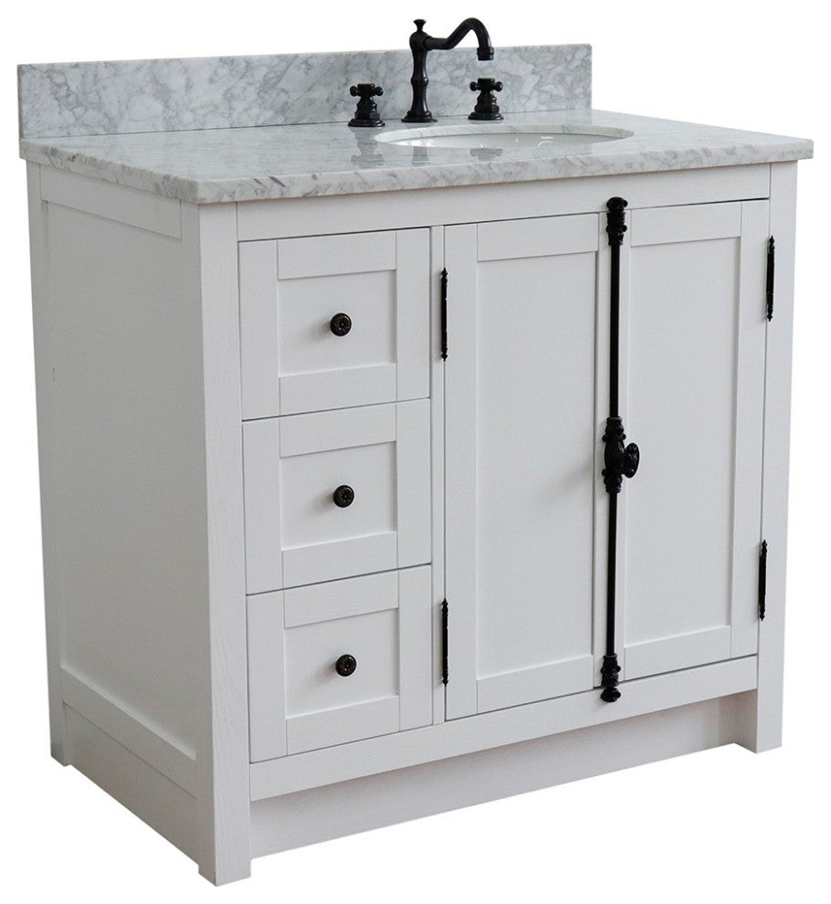 37" Vanity, Glacier Ash, White Carrara Top, Right Doors/Right Oval Sink