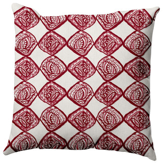 Cowry Check Outdoor Pillow, Red, 18"x18"