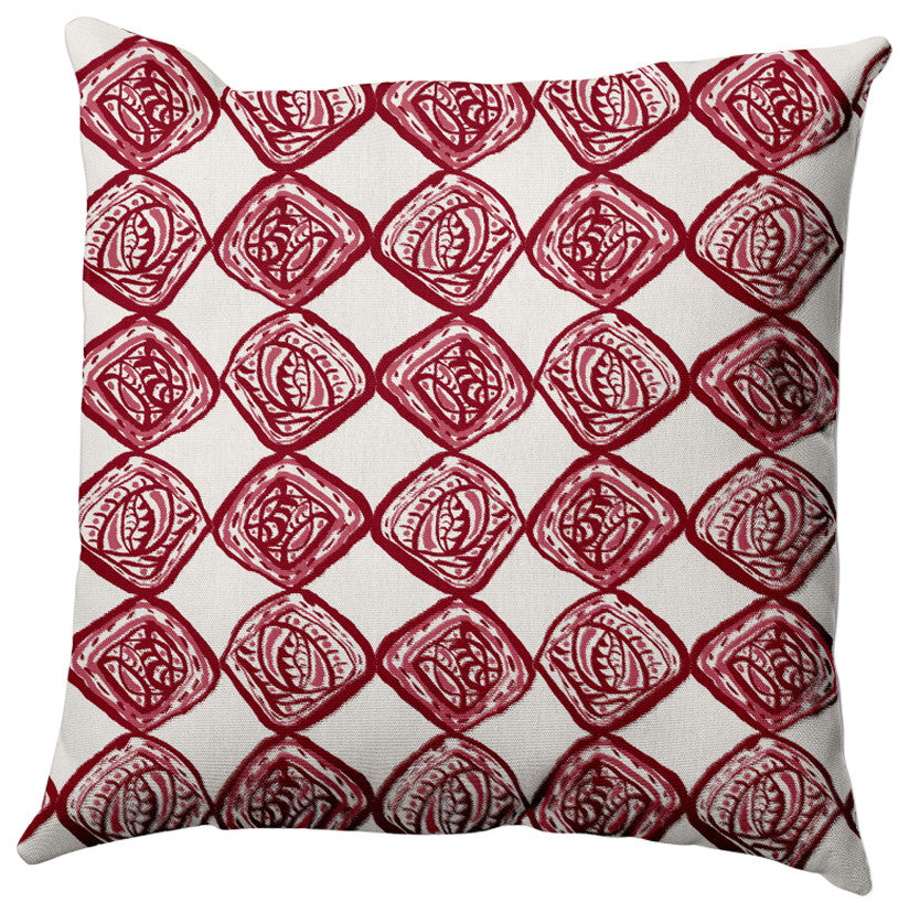 Cowry Check Outdoor Pillow, Red, 18"x18"