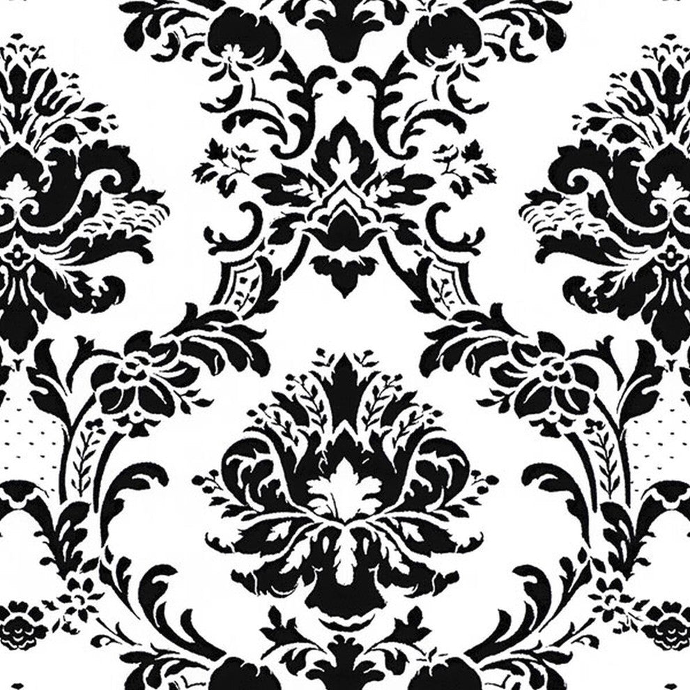 Stripes And Damasks, Classic Damask Stripes Black, White Wallpaper Sample