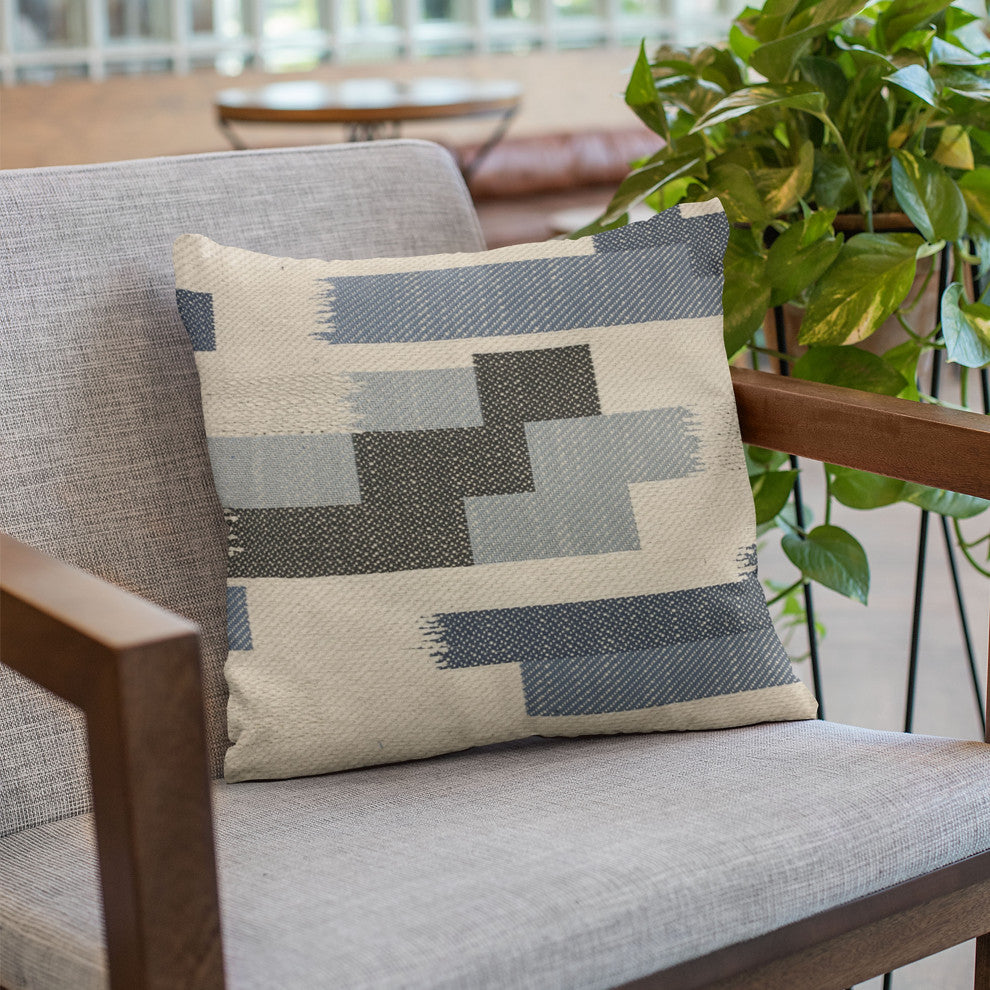 Plutus Blue Blocks Stripe Luxury Throw Pillow, 24"x24"