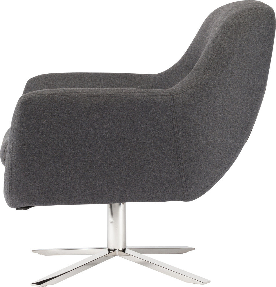 Greta Occassional Chair in Dark Grey Wool and Polished Stainless Base by Nuevo