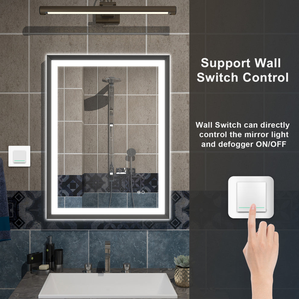 Beveled Bathroom LED Mirror Framed, Backlit and Front Light, Matte Black, 24"x32"
