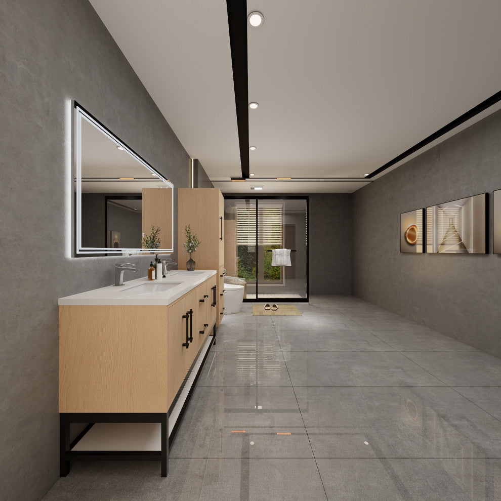 Victoria 60'' Solid Wood Open Shelf Bath Vanity Double Sink, Yellow Oak