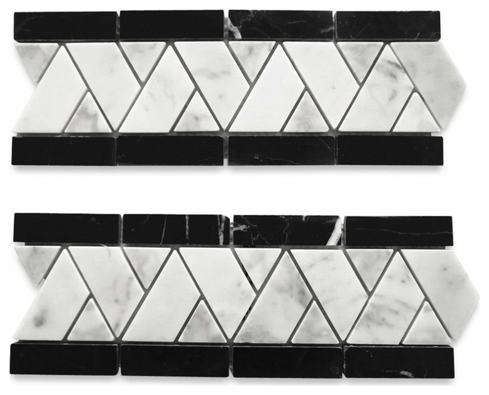 Mosaic Border Carrara White Marble Herringbone Listello Tile Polished, 1 sheet