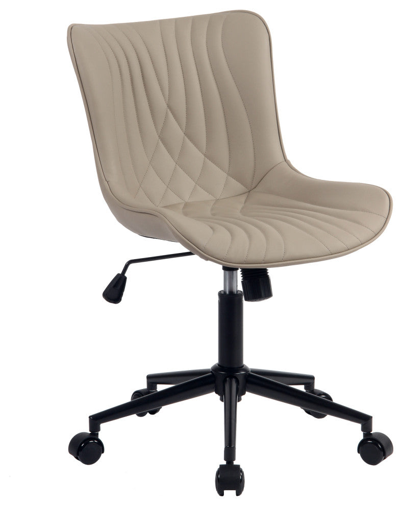 Younike Armless Upholstered Faux Leather Rolling Office Chair, Khaki