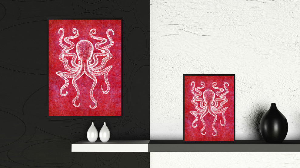 Octopus Animal Red Canvas Print, Custom Picture Frame, 28"x37"
