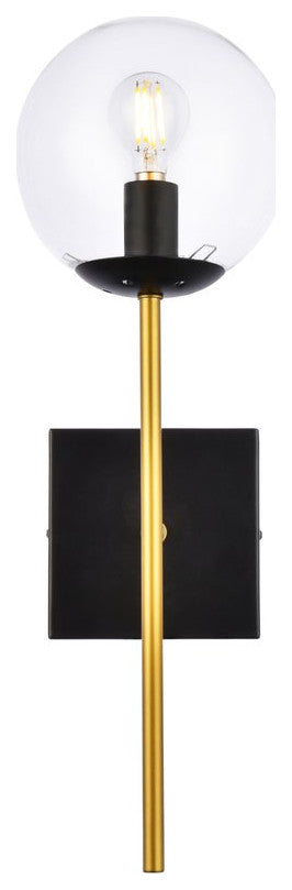 Noah 1-Light Black and Brass and Clear Glass Wall Sconce