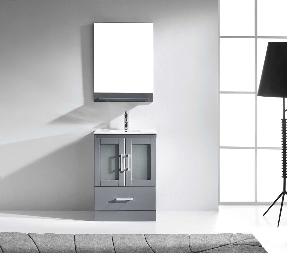 Zola 24" Single Bathroom Vanity Set, Gray, White Ceramic Countertop