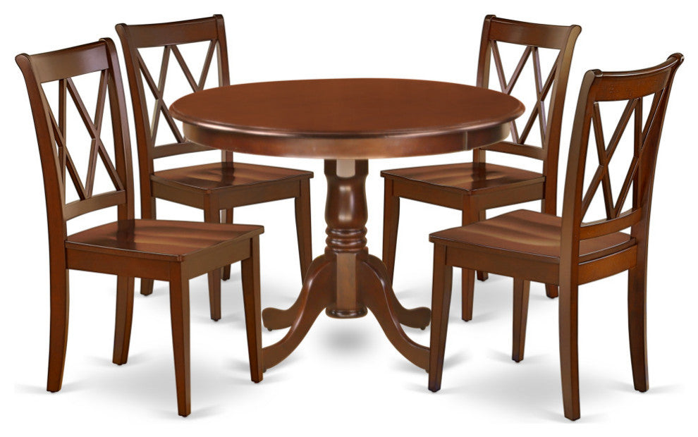 Hlcl5-Mah-W 5Pc Round 42"Table And 4 Double X Back Chairs
