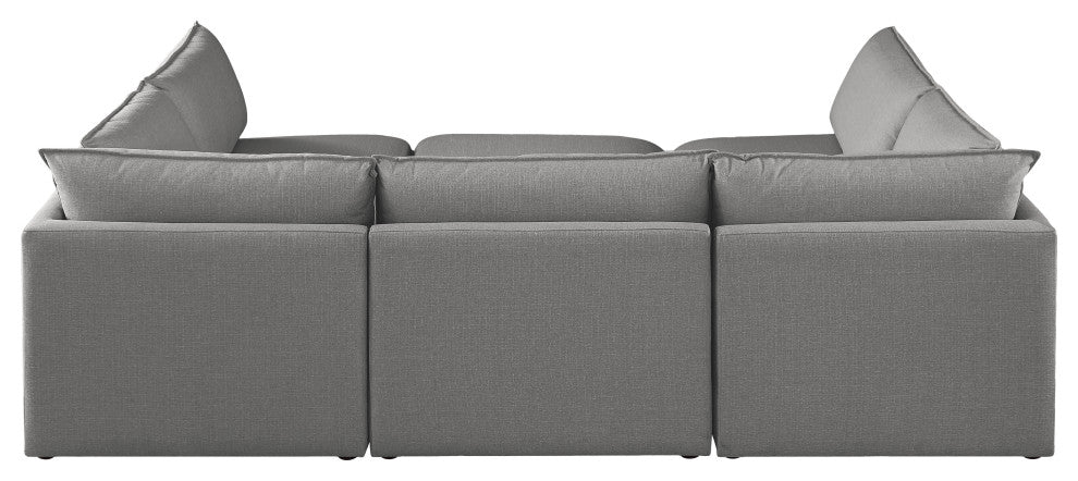 Mackenzie Linen Textured Fabric 6-Piece Modular U-Shaped Sectional, Grey