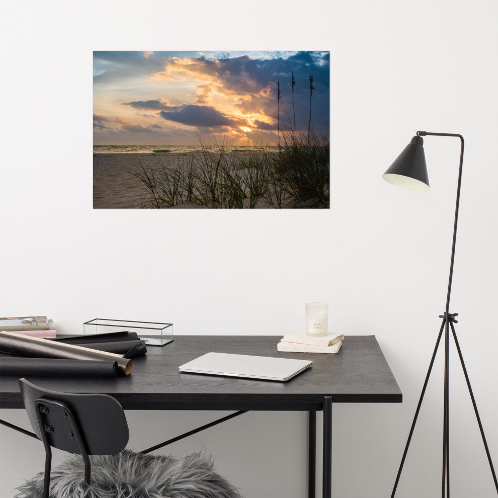 Coastal Style Wall Decor: Anna Maria Island Cloudy Beach Sunset 2 Print, 24" X 36"