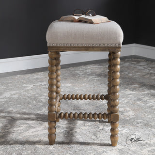 Luxe Retro Style Spindle Turned Leg Counter Stool | Plush Ivory Bar Square Wood