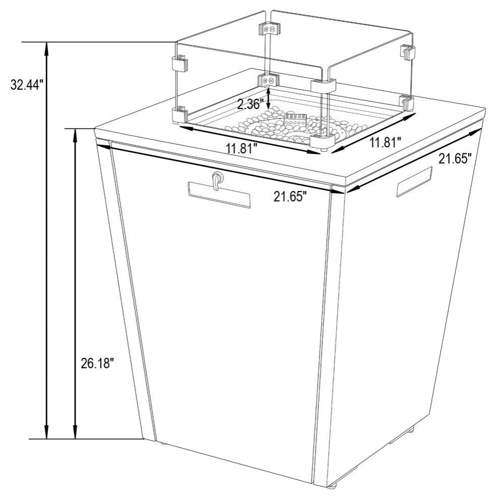 LeisureMod Chelsea Patio Propane Aluminum Fire Pit Side Table With Lid, Grey