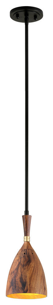 Utopia by Martyn Lawrence Bullard LED Pendant, Polished Brass, Acacia Wood Shade