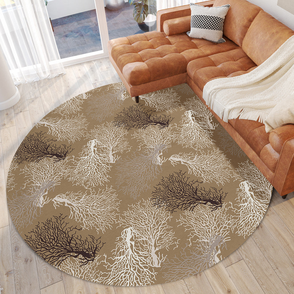 Indoor/Outdoor Seabreeze SZ3 Taupe Machine Washable 8' x 8' Round Rug