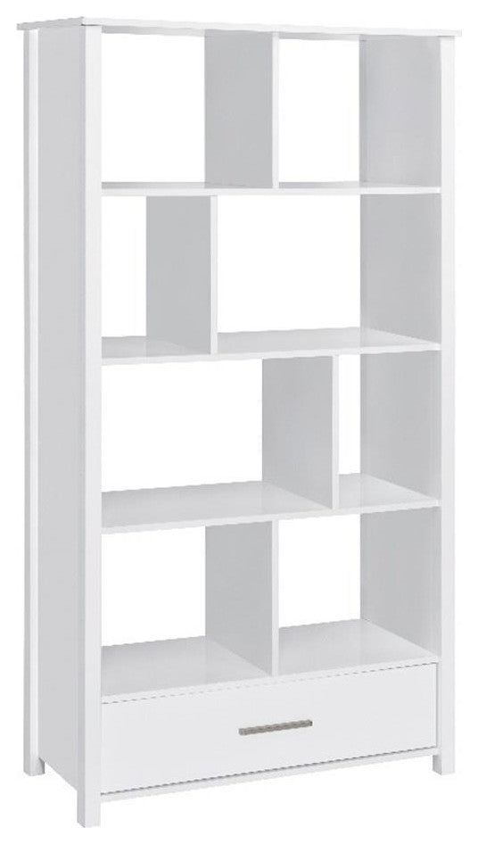 Pemberly Row 1-Drawer Contemporary Wood Bookcase with Open Back in White