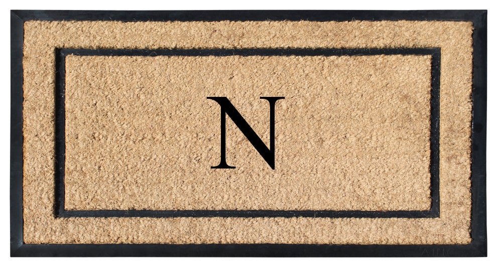 A1HC Rubber & Coir Large Outdoor Durable Monogrammed Doormat, 24"X39", Beige, N