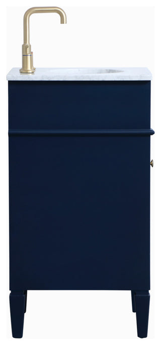 Home Living Vanity with Carrara White Marble Countertop, Blue, 18", Single Sink