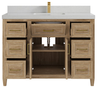 Santa Monica 48 Single Sink Bath Vanity in Whitewashed Teak 2" Carrara Quartz