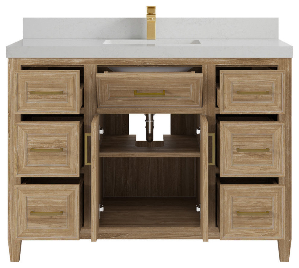 Santa Monica 48 Single Sink Bath Vanity in Whitewashed Teak 2" Carrara Quartz