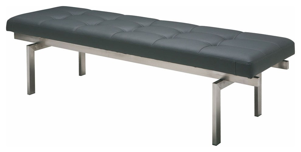 Louve Long Brushed Stainless Steel Frame Bench, Gray