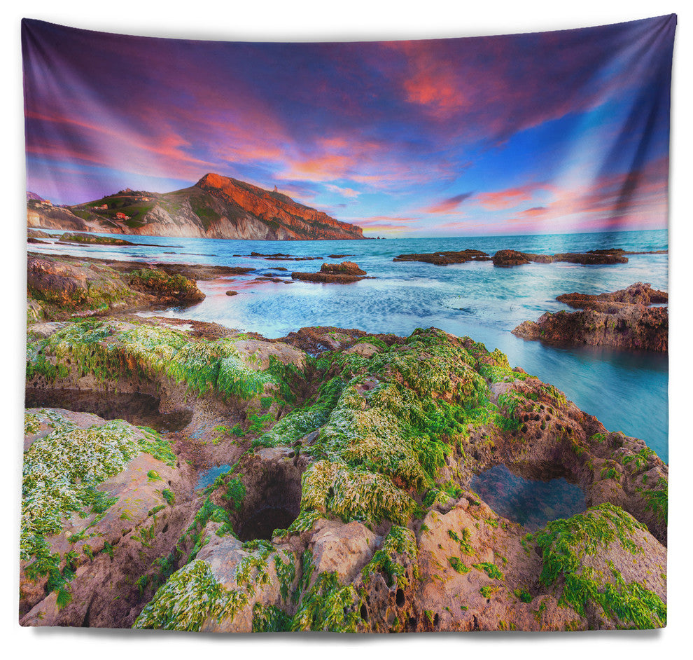 Giallonardo Beach Spring Sunset Seashore Photo Wall Tapestry, 92"x78"