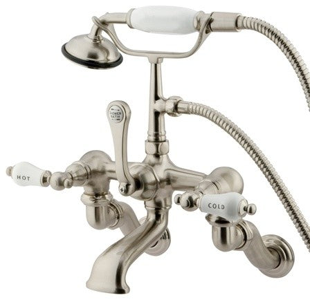 Kingston Brass Wall Mount Clawfoot Tub Faucet With Hand Shower, Brushed Nickel