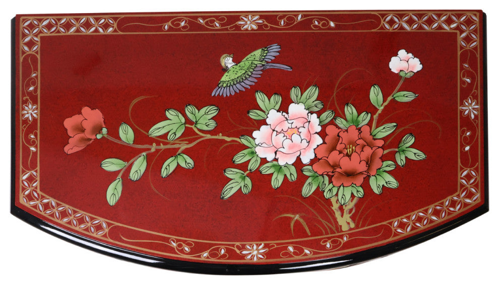 French Red Oriental Round Front Hall Cabinet