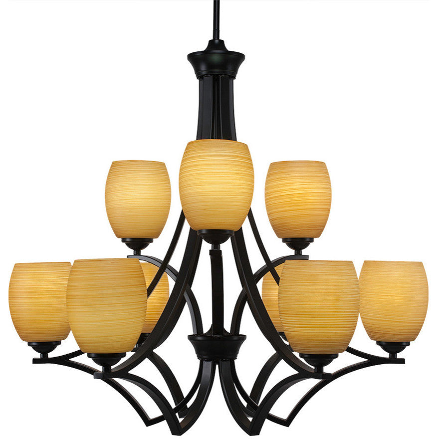 Zilo 9 Light Chandelier, 5" Cayenne Linen Glass
