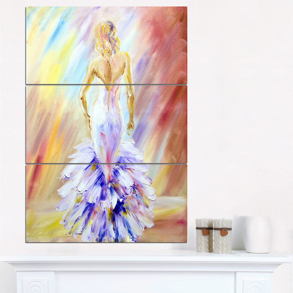 "Woman at the Ball" Glossy Metal Wall Art, 3 Panels, 28"x36"
