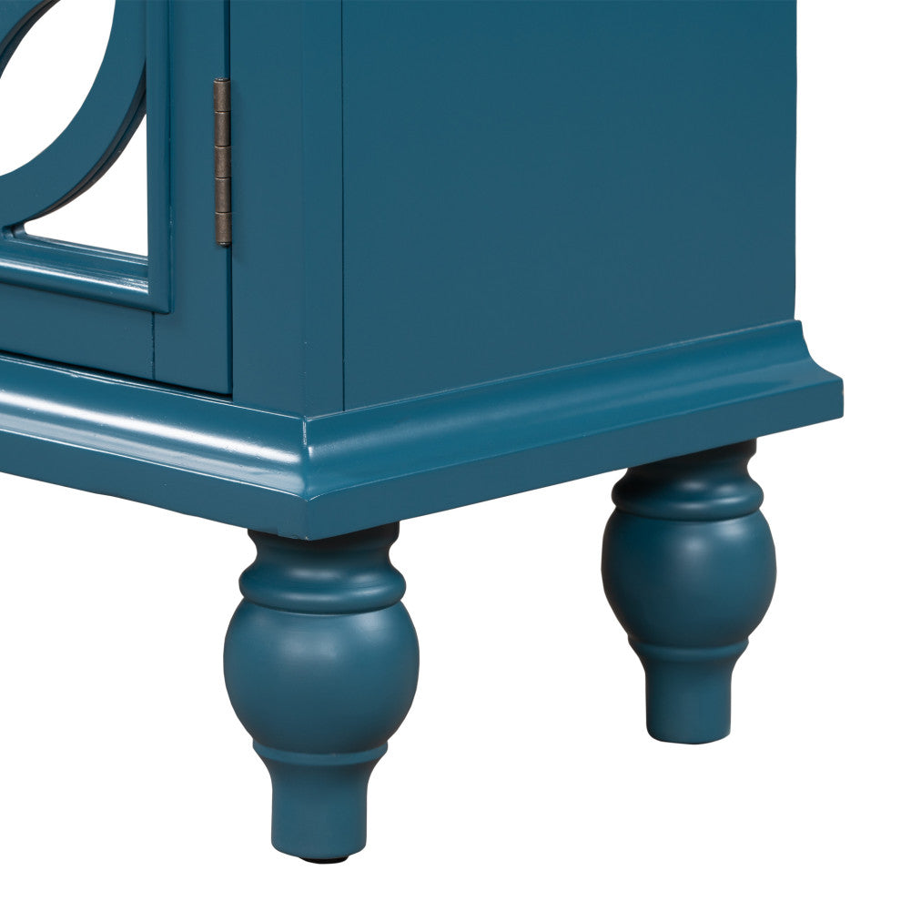 Wood Double Mirrored Door Accent Cabinet with Adjustable Shelf, Blue, 33" X 13"