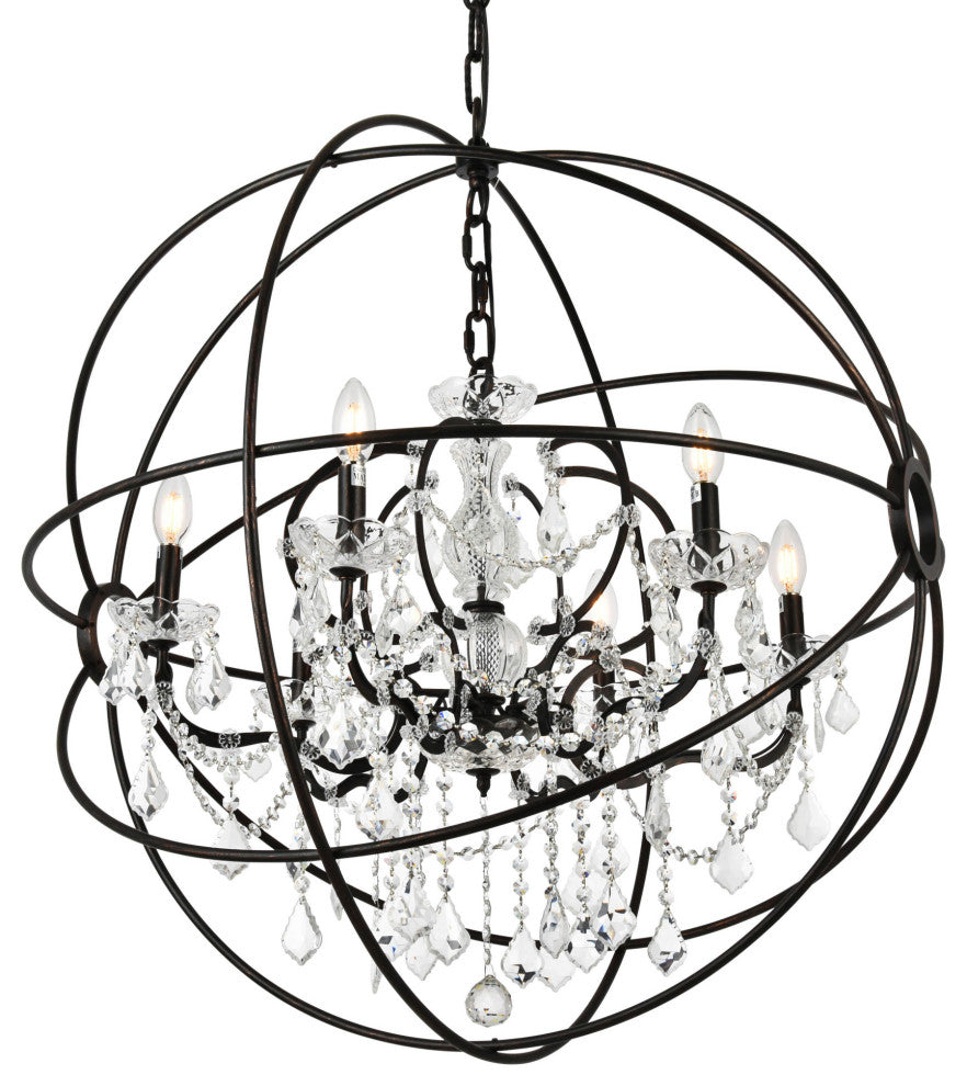 Elegant Lighting 1130D32/RC Geneva 6 Light 32"W Crystal - Dark Bronze