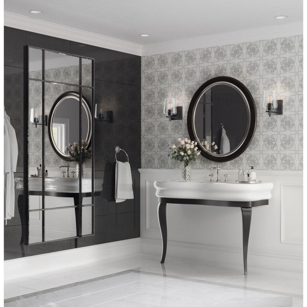 Calais 5" 1-Light Matte Black Clear Glass Bath Vanity Light