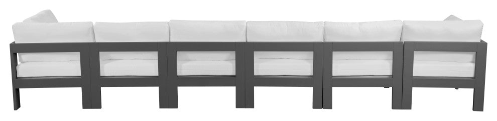 Nizuc Water Resistant Patio Modular Straight Sofa, White, 6-Piece: 4 Armless Chair, 2 Corner Chair, Dark Gray Aluminum Frame