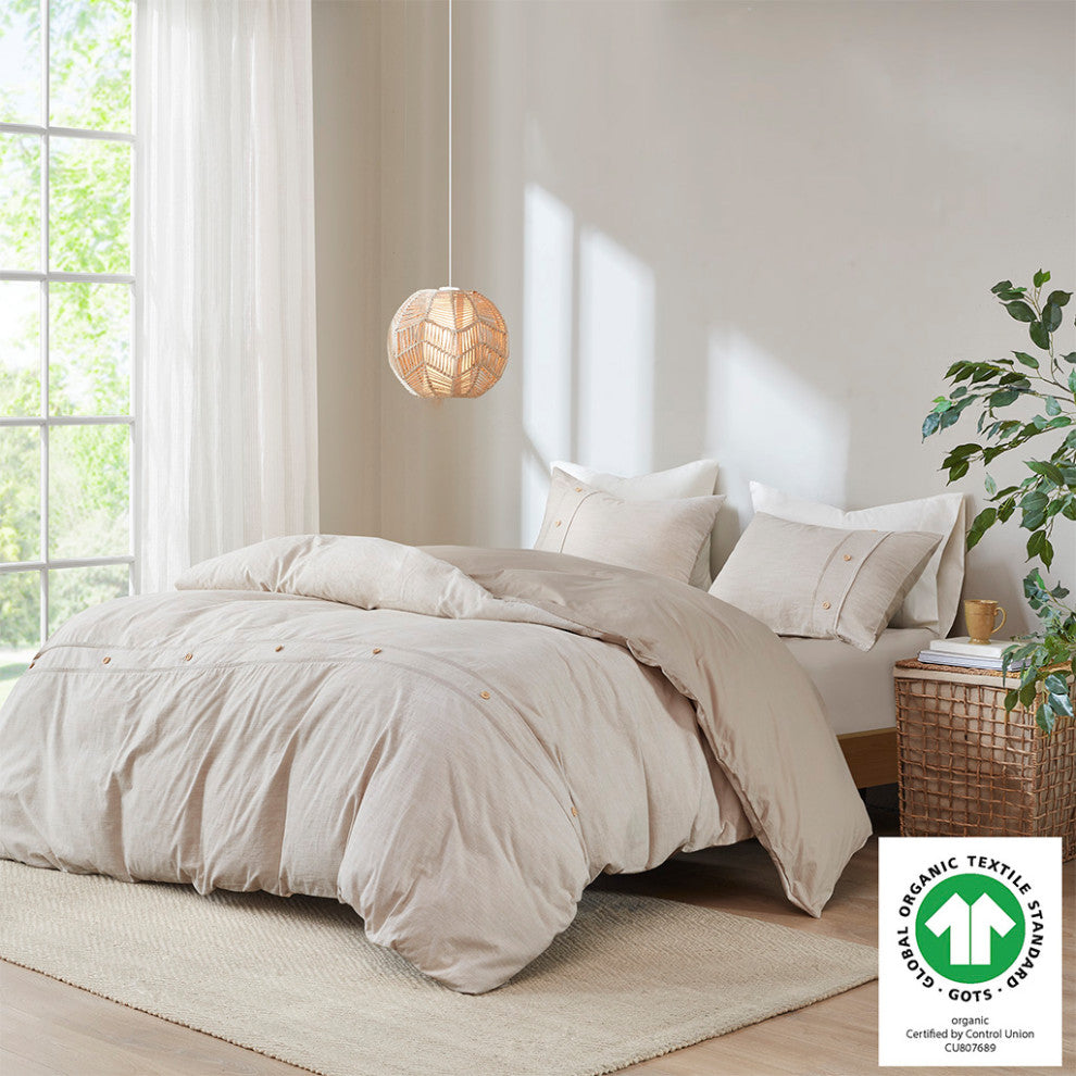 Clean Spaces Dover 3 Piece Organic Cotton Oversized Duvet Cover Set