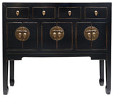 Chinese Console Lacquer Lady Chest, Black with Gold Highlight