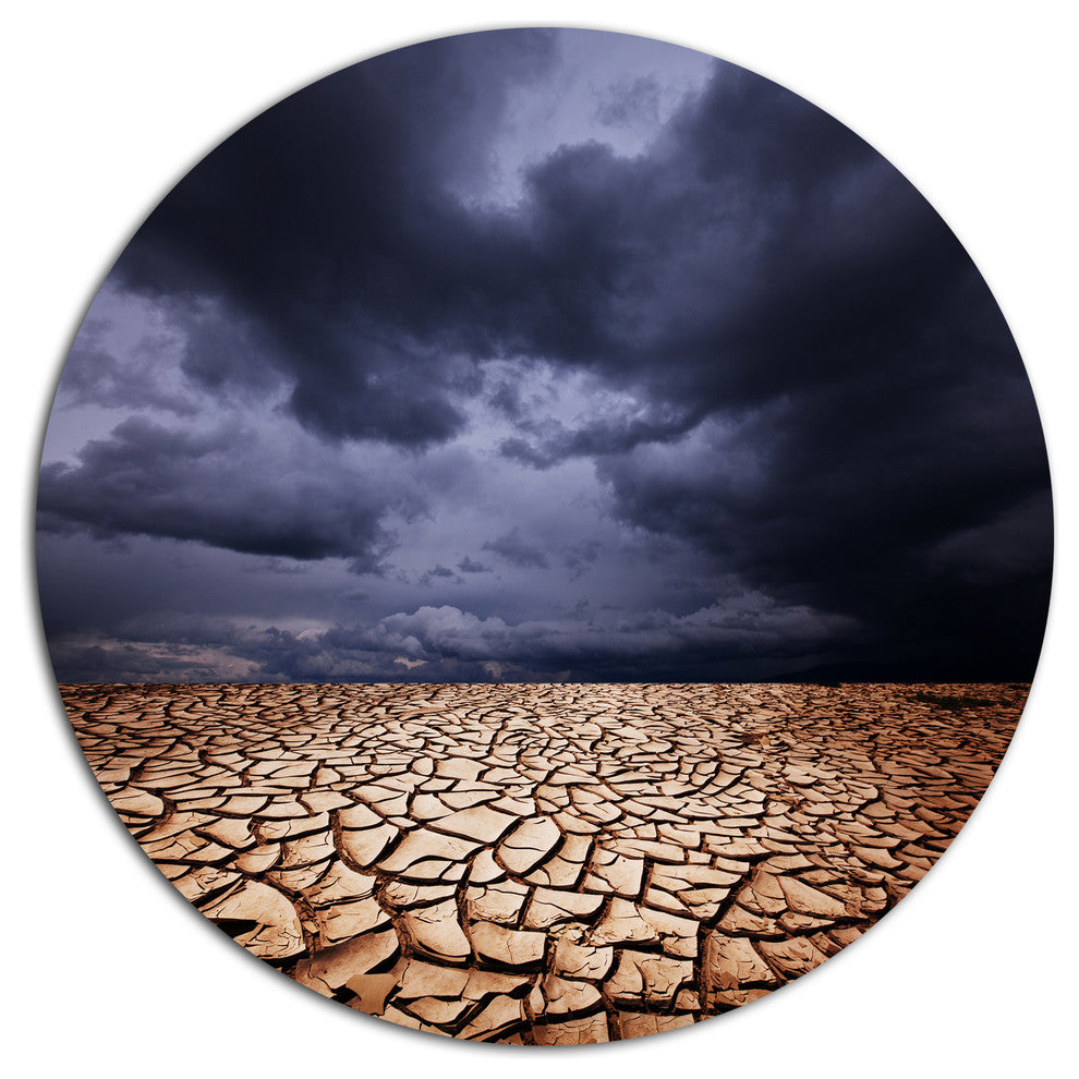 Dramatic Cloudy Sky Over Drought Land, Landscape Round Wall Art, 36"