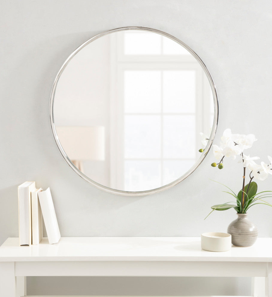 Rowla Round Wall Mirror, Silver 28" Diameter