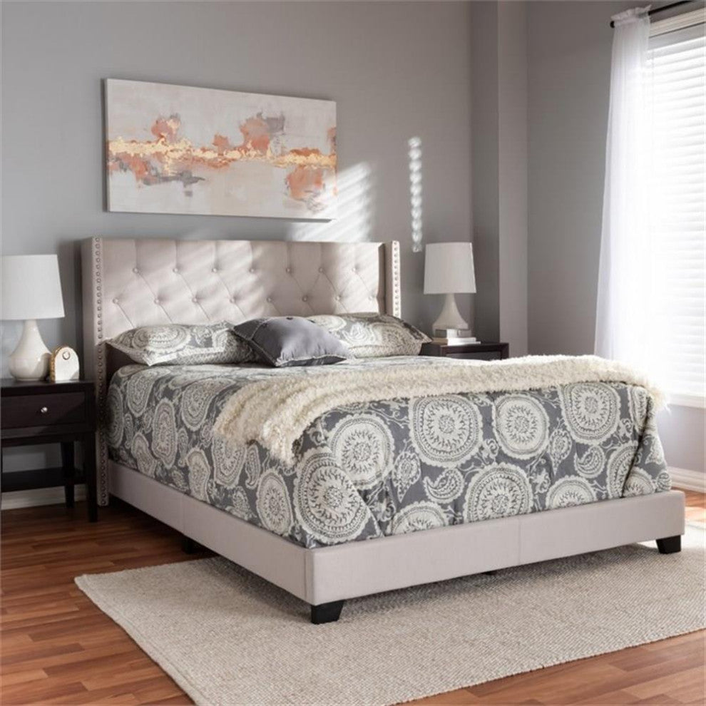Brady Modern and Contemporary Beige Fabric Upholstered King Size Bed