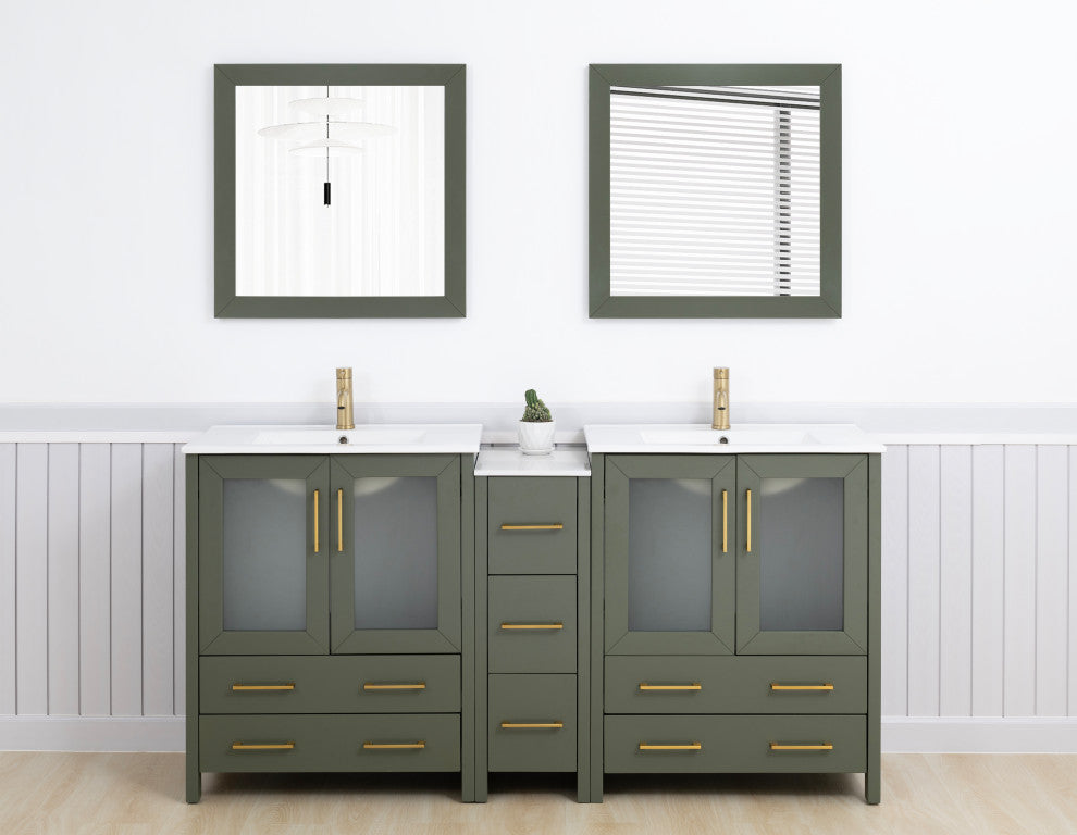 Vanity Art Freestanding Bathroom Vanity Set with Ceramic Top & Mirror