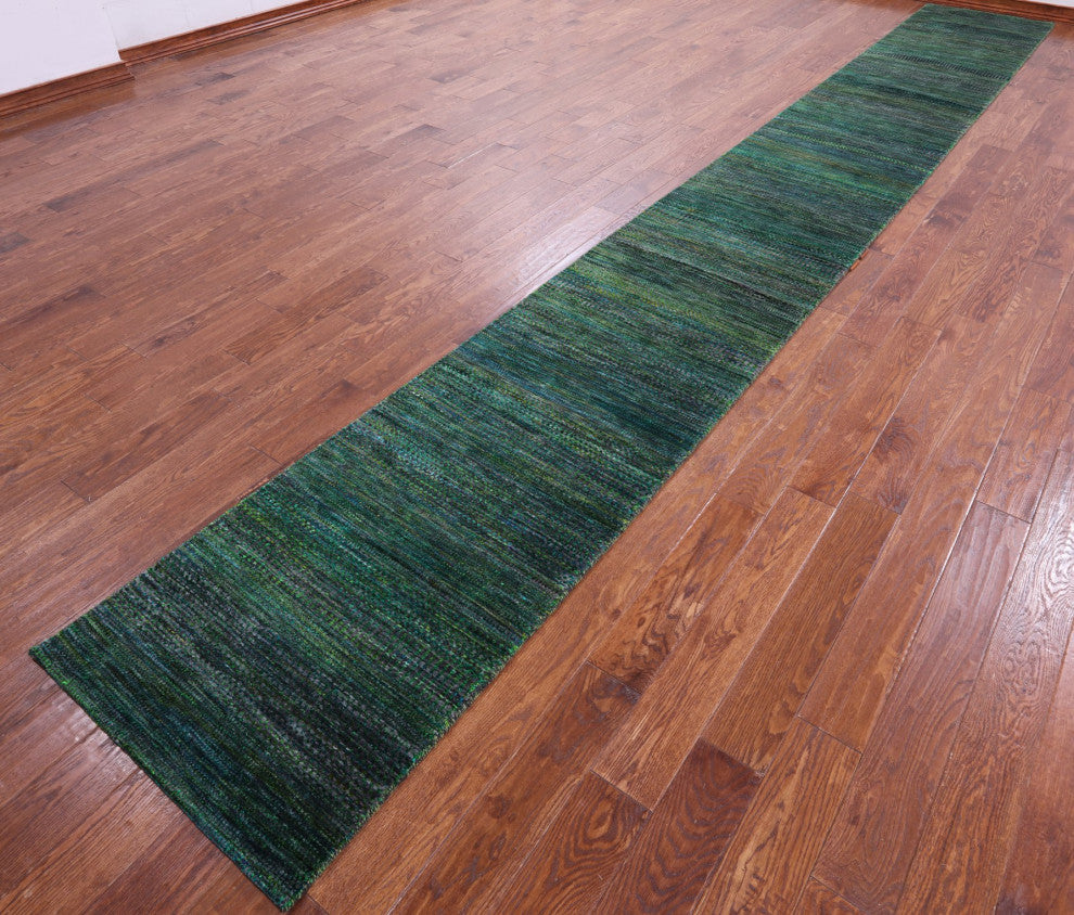2' 5" X 19' 3" Runner Hand Knotted Super Savannah Gabbeh Wool and Silk Rug Q6888