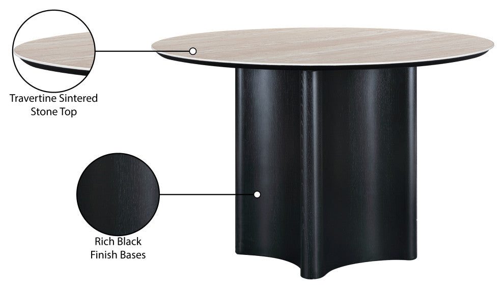 Corvina Stone And Oak Veneer Dining Table, Black, 46.5" W x 46.5" D, Round