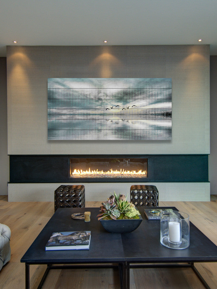 "Birds Skylight" Wall Art on Wood, 60"x30"