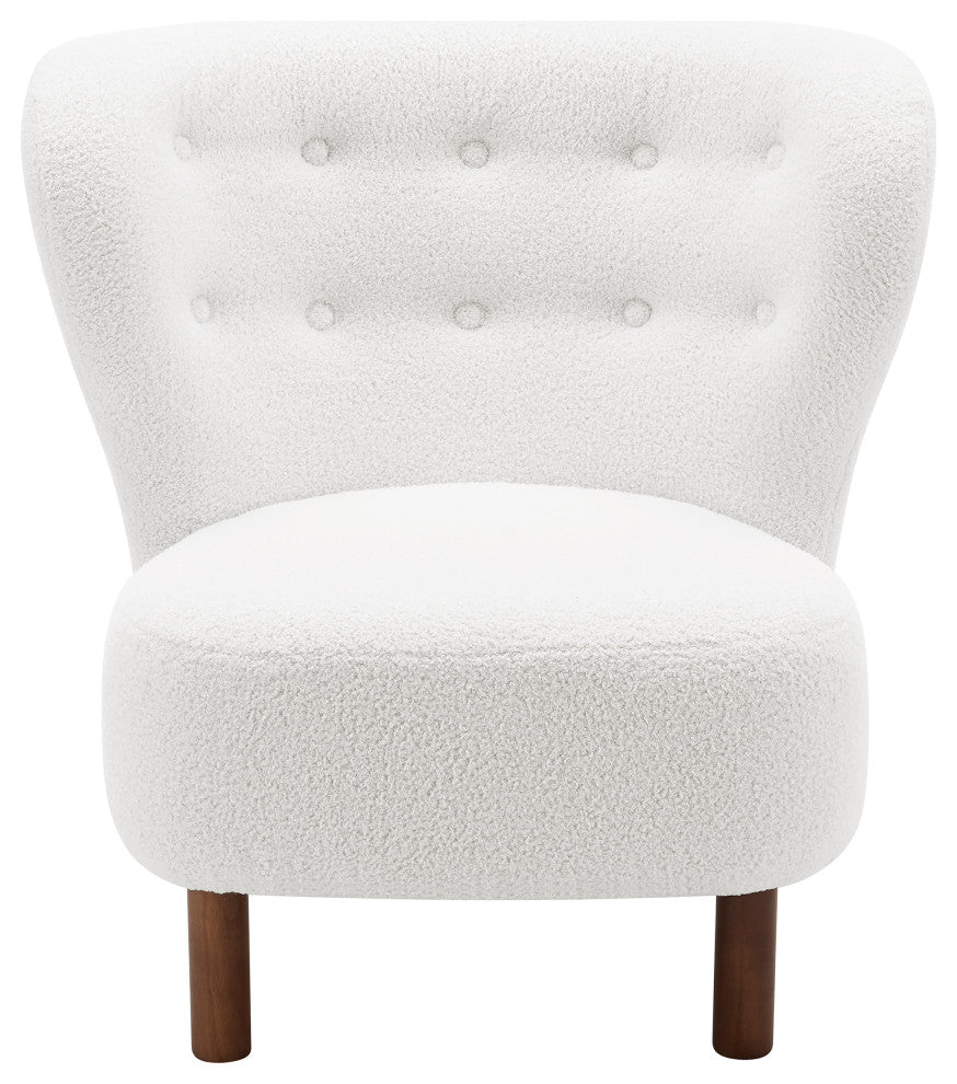 Beatrice Lounge Chair, White Fabric With Walnut Stained Wood Legs