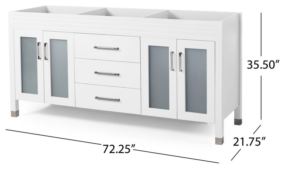 Taylor Contemporary 72" Wood Bathroom Vanity, Counter Top Not Included, White
