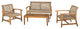 Spring Spender Outdoor 4-Piece Wood, Wicker Chat Set, Natural Stained, Gray